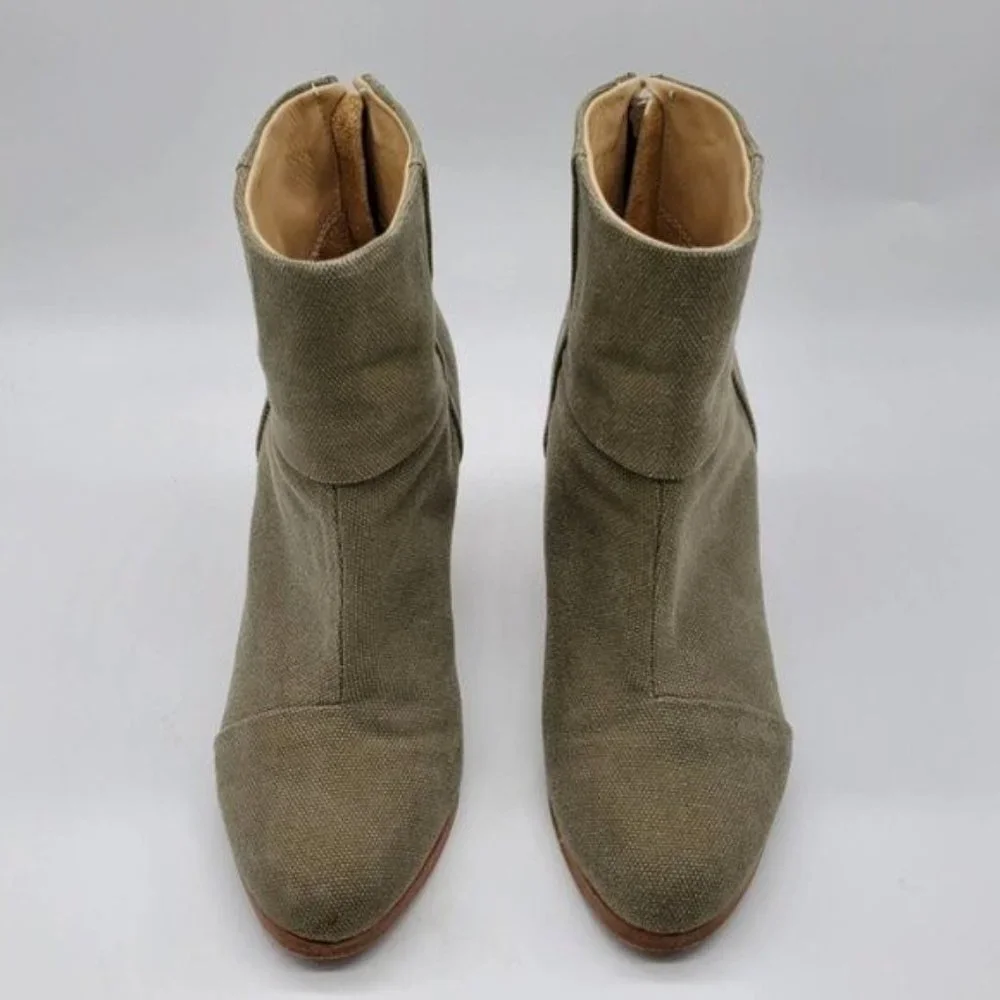 Rag & Bone Newbury Green Canvas Stacked Block Heel Ankle Boots - Picture 2 of 7